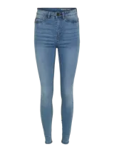 Jean skinny de tiro alto en denim elástico y diseño clásico de cinco bolsillos.
