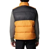 Chaleco acolchado Columbia modelo Pike Lake II Vest Omni-Heat, de diseño puffer bicolor en tonos amarillo y negro, con cuello alto, cierre frontal completo y bolsillos laterales con cierre. Incluye tecnología termorreflectante Omni-Heat.