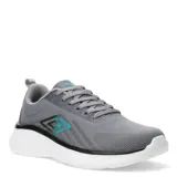 Championes grises de running, con cordones y suela blanca.