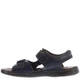 Sandalias de cuero marrón con diseño ergonómico, ajuste mediante tiras con velcro y suela de goma antideslizante.