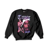 Buzo de cuello redondo color negro, con estampado gráfico frontal de Tupac Shakur y la leyenda Thug Life.
