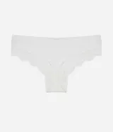 Bombacha tipo boyshort de algodón texturizado en color blanco, con bordes terminados en encaje fino.
