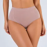 Bombacha modeladora de tiro medio confeccionada en modal orgánico, con costuras reforzadas y detalle de placa metálica pequeña en la cintura.