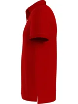 Chomba Tommy Hilfiger color rojo de corte slim, con cuello polo, cartera de dos botones, mangas cortas con ribete blanco y logo de la marca bordado en el pecho.