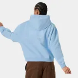 Hoodie oversized de color celeste, con capucha, bolsillo tipo canguro y estampado frontal en color blanco de la marca Eme Studios.