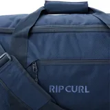 Bolso de viaje Rip Curl Packable Duffle de 60 litros, color azul marino, con doble asa de mano y correa de hombro ajustable.