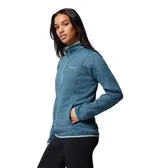 Campera polar de Columbia modelo Essential Hike Grid, color azul con cierre completo y detalles en celeste claro. Cuenta con bolsillos laterales y un bolsillo con cierre en el pecho, además de tecnología Omni-Wick para la absorción de humedad.