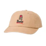 Gorra con visera curva de color beige, con diseño de seis paneles y bordado frontal con el logo de Rip Curl Search en tonos negro y rojo.