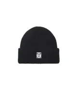 Gorro de lana negro con logo de Obey bordado en el frente.