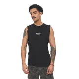 Musculosa Quiksilver Quik Globe de color negro, confeccionada en algodón, con cuello redondo y diseño sin mangas. Presenta un pequeño logo estampado en el centro del pecho.
