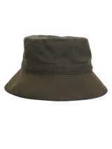 Gorro bucket verde militar RKF de canvas engrasado, con forro interior de algodón orgánico y tecnología WAX que ofrece resistencia al agua y al viento. Cuenta con detalle de la marca bordado en relieve.