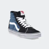 Championes de caña alta Vans SK8-HI, color negro con detalles en azul y la clásica Sidestripe blanca en los laterales.