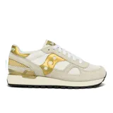 Championes Saucony Shadow Original, color blanco hueso con detalles dorados.