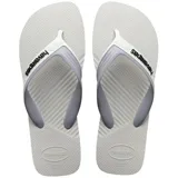 Sandalias tipo ojotas Havaianas modelo Dual, color azul marino con tiras en tono gris oscuro y logo de la marca en relieve.