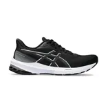 Championes de running Asics modelo GT-1000 12, color negro con detalles en blanco. Presentan una capellada de malla transpirable, entresuela con tecnología FlyteFoam para mayor amortiguación y suela de goma resistente.