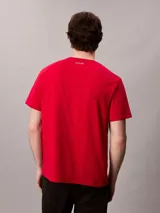 Remera Calvin Klein de manga corta y cuello redondo, en color rojo, con estampado gráfico de la palabra 'ALL' en color blanco en el pecho.