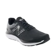 Championes de running New Balance Fresh Foam 680 V7, color negro con detalles en gris y blanco, con logo "N" característico en los laterales y entresuela Fresh Foam.