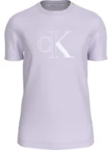 Remera lila de algodón regenerativo con cuello redondo y logo CK delineado en el frente.
