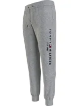 Pantalón de jogging gris melange de Tommy Hilfiger, con cintura elástica ajustable con cordón, bolsillos laterales y logo de la marca bordado en la pierna.
