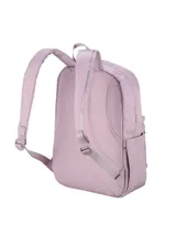 Mochila color beige con bolsillo frontal y logo de la marca en la parte inferior.