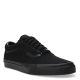 Championes Vans modelo Old Skool, totalmente negros, confeccionados en lona resistente con detalles en cuero en los laterales. Presentan la clásica suela waffle de goma, punteras reforzadas y cuello acolchado para mayor comodidad.