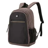 Mochila urbana Terrano con diseño combinado en tonos beige y marrón. Cuenta con un compartimento principal con espacio para notebook, bolsillo frontal con cierre y bolsillos laterales de red. Incluye correas acolchadas ajustables.