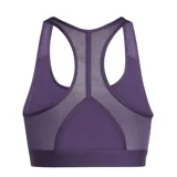 Top deportivo Adidas Powerreact de sujeción media, color violeta con logo de la marca estampado en negro en el frente. Presenta espalda estilo nadador con panel de malla para mayor ventilación y banda elástica inferior.