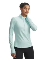 Buzo deportivo de running Under Armour modelo Launch Pro Half Zip, color celeste, con cierre frontal de media cremallera, cuello alto, mangas largas con orificios para pulgar y tejido elástico antitranspirante.