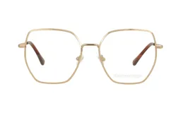 Lentes Demenego modelo 163/54, color dorado, con armazón metálico de diseño geométrico y patillas con detalles en carey.