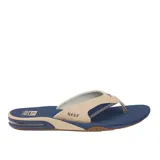 Ojotas Reef Fanning de hombre, con base azul y tiras color beige.