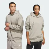 Hoodie de básquet con capucha Adidas de corte holgado y diseño liso, color gris, con puños y dobladillo acanalados. Incorpora el logo pequeño de la marca bordado en el pecho.