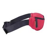 Riñonera Caterpillar color rojo con logo negro estampado en el frente y correa ajustable con hebilla.