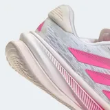 Championes de running Adidas modelo Comfortglide para mujer, con parte superior de malla transpirable en color blanco y gris. Destacan las tres tiras laterales en color fucsia y una entresuela Dreamstrike diseñada para brindar amortiguación y confort. Cuentan con cierre de cordones y detalles reflectantes.