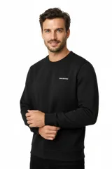 Buzo negro de cuello redondo con el texto "MAN EDITION" estampado en el pecho, de manga larga con puños elastizados y diseño liso.