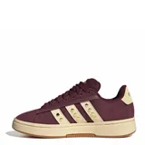 Championes Adidas Grand Court Alpha 00S de mujer, color bordó con tiras laterales en tono natural y detalles metálicos dorados. Confeccionados en gamuza con cordones anchos y suela de goma.