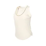 Musculosa deportiva color crema con cuello redondo y ribete azul y amarillo. Logo de Nike bordado en el ruedo.