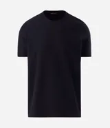 Remera de manga corta Marfinno para hombre, de color blanco y con cuello redondo. Confeccionada en tejido texturizado de mezcla de algodón y poliéster.