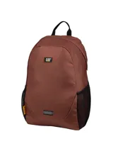 Mochila urbana Caterpillar modelo Tokyo, color marrón, con compartimento principal y bolsillo acolchado para portátil. Cuenta con correas ajustables de malla, dos bolsillos laterales de malla, asa de agarre y detalle reflectante frontal.