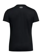 Remera deportiva Under Armour Tech SSC Solid de color negro, de manga corta y cuello redondo, con el logo de la marca estampado en el pecho.
