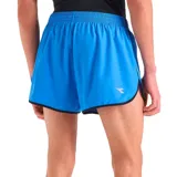 Short deportivo corto de running, color azul brillante, con cintura elástica y ribetes negros en los bordes.