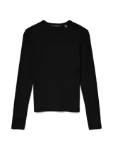 Remera de manga larga con cuello redondo, confeccionada en tejido rib elastizado con calce ajustado al cuerpo.
