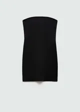 Vestido corto entallado con diseño palabra de honor y escote strapless, confeccionado en tejido elástico.