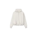 Campera canguro de felpa con cierre frontal completo, capucha y diseño oversize de la línea Essentials de Fear of God, en color gris melange.
