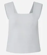 Blusa azul marino sin mangas confeccionada en tejido de punto con viscosa sostenible. Presenta escote cuadrado tanto en la parte delantera como en la espalda y breteles anchos.