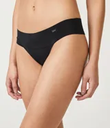 Kit de dos bombachas bikini de microfibra, una color beige y otra color negro, con cintura ancha y logo "Lov" estampado.