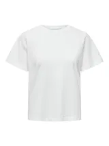 Camiseta blanca de algodón con cuello redondo, manga corta y corte clásico.