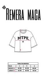 Remera de algodón color beige con corte boxy fit, cuello redondo y mangas cortas. Presenta un diseño bordado en el pecho con la inscripción MTPE.