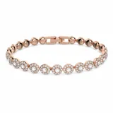 Pulsera rígida con eslabones de metal con baño de oro rosa y cristales transparentes decorados con pavé.