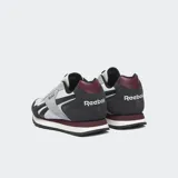Championes Reebok Glide de diseño clásico inspirados en archivos, con parte superior que combina paneles en tonos gris, negro y burdeos, cordones blancos y suela de goma con entresuela de EVA.