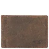 Billetera RKF de cuero natural marrón con clip magnético para billetes y cuatro ranuras para tarjetas.